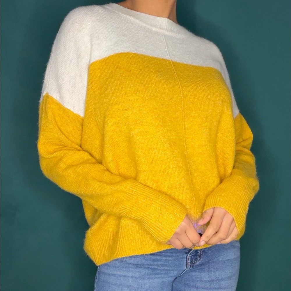Beige and Yellow Vince Camuto Colorblock Sweater